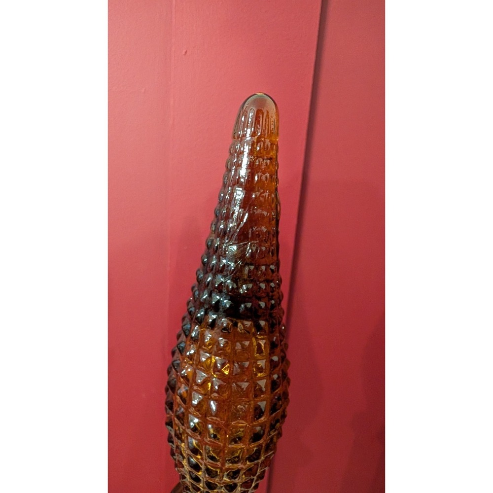 2 Vintage MCM Empoli Amber Diamond Point Glass Genie Bottle Decanter 22" Italy - Picture 7 of 16